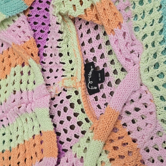 ART CLASS Girls XL 14 Colorful Striped Crochet Hoodie and Shorts Set Pastel - Picture 3 of 3